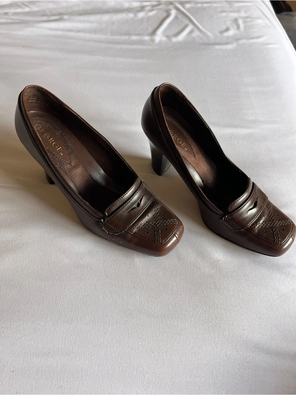 George Brown Heeled Loafers Size 5.5 Synthetic Leather Shoes